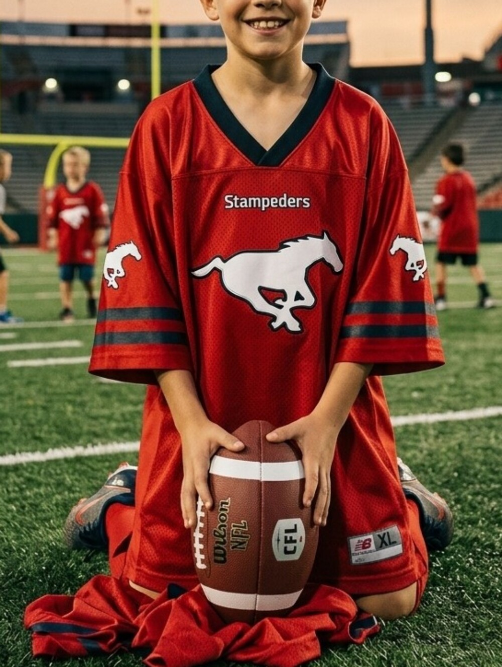 CFL Stampeders Kids Jersey Size XL Ptp 20" L 26" Like New